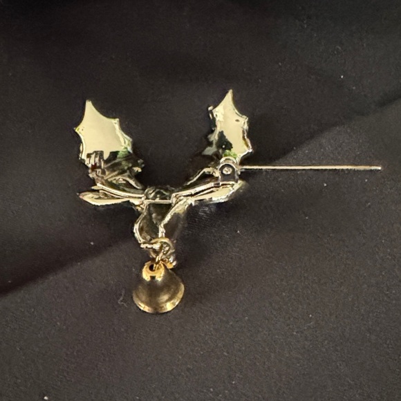 Vintage Festive Raindeer with Holly Leaf Brooch and a Bell - Picture 3 of 3
